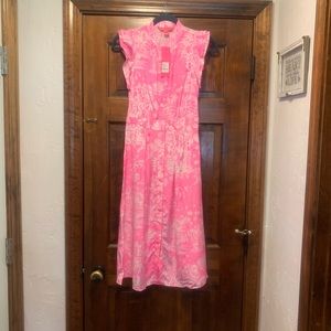 NWT Lilly Pulitzer Palm Beach Silk Midi Dress-Pink Sorbet. Pop up Skinny Dipping